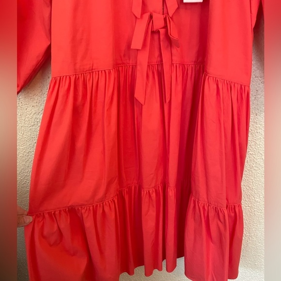 New Cinq a Sept Lynn Tiered Puff Sleeve Mini Dress in Neon Coral Orange | Size 4 - Picture 11 of 12